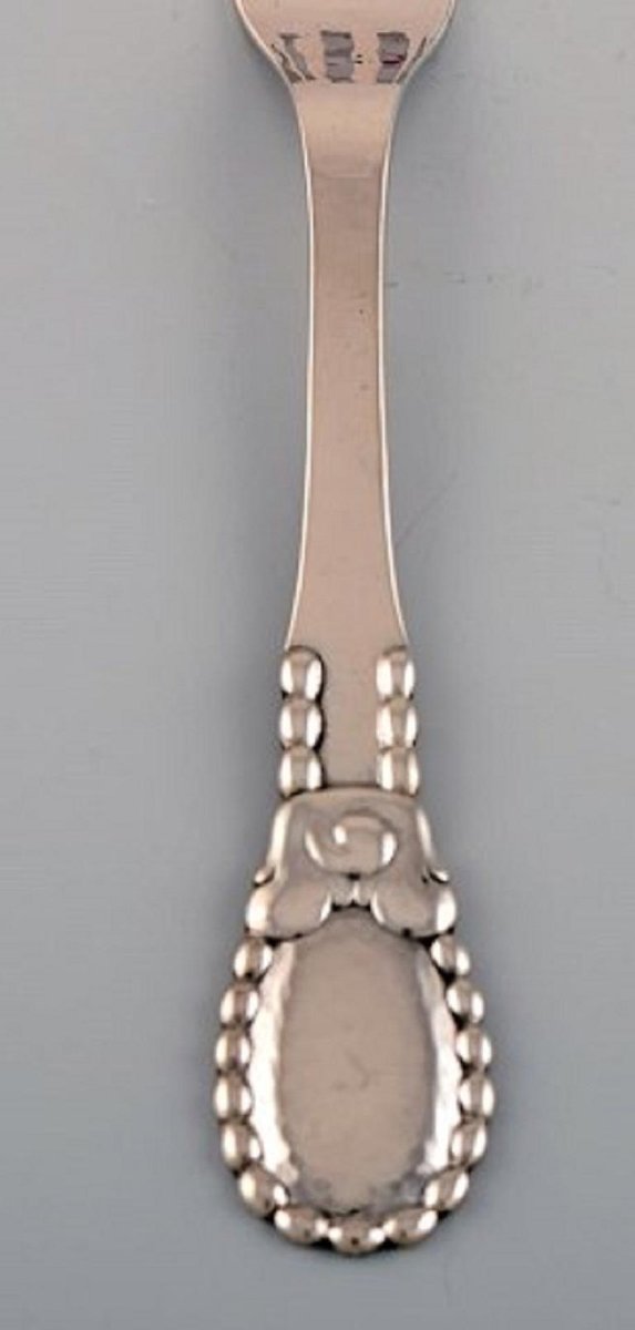 Number 13 Dinner Fork in Hammered Silver by Evald Nielsen, 1920s