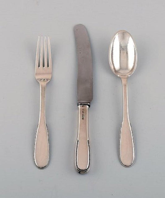 Number 14 Lunch Service Set in Hammered Silver by Evald Nielsen, Set of 15