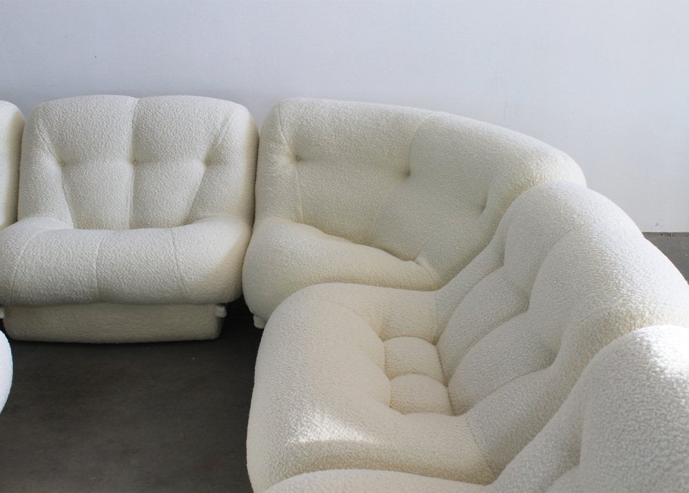 Nuvolone Living Room Set in White Bouclé by Rimo Maturi for Mimo Padova, Italy, 1970s, Set of 7