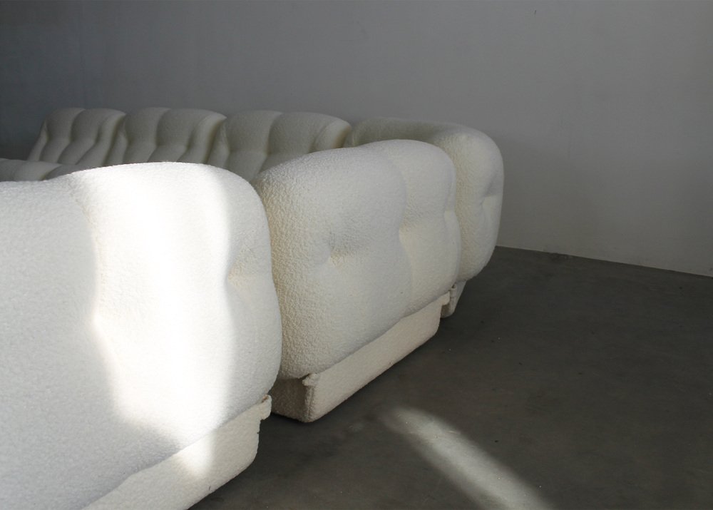 Nuvolone Living Room Set in White Bouclé by Rimo Maturi for Mimo Padova, Italy, 1970s, Set of 7