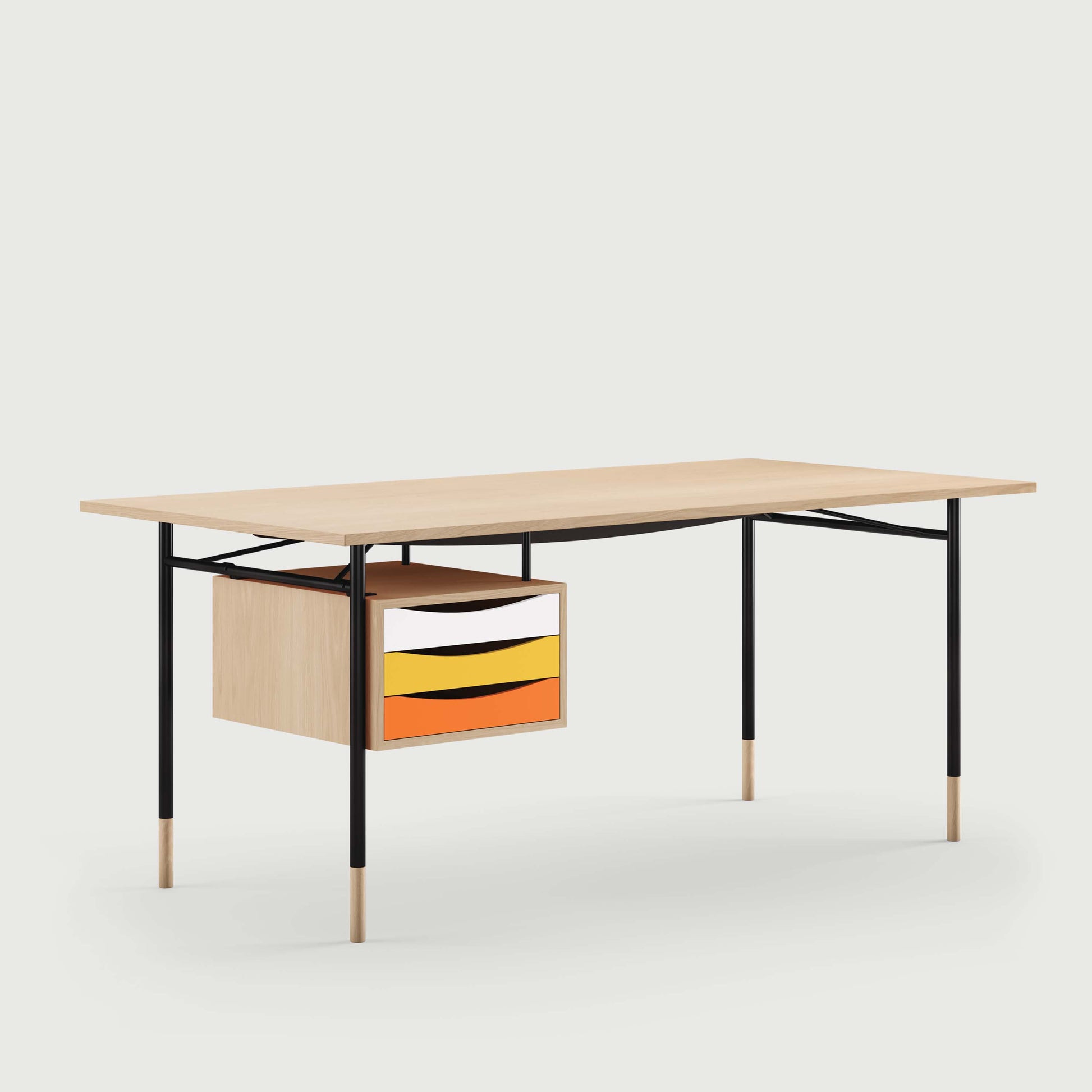 THE NYHAVN DESK W/ TRAY UNIT by House of Finn Juhl #Oak Clear Oil/Black / Warm Colours