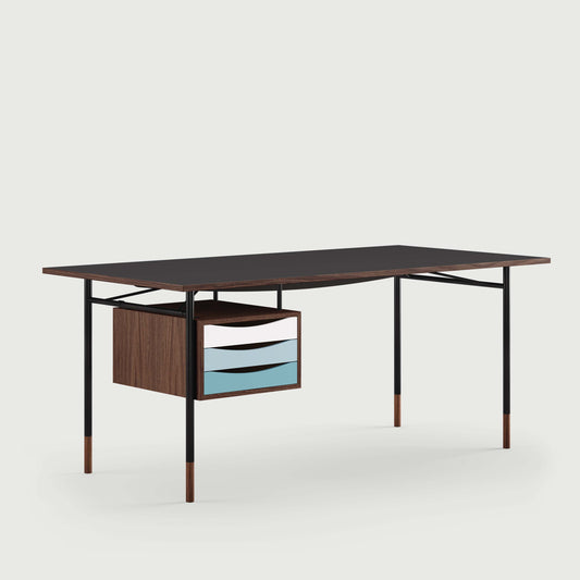 THE NYHAVN DESK W/ TRAY UNIT by House of Finn Juhl #Walnut / Black Linoleum/Black / Cold Colours