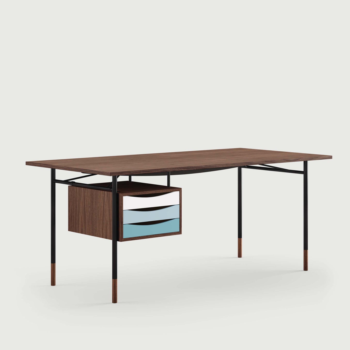 THE NYHAVN DESK W/ TRAY UNIT by House of Finn Juhl #Walnut/Black / Cold Colours