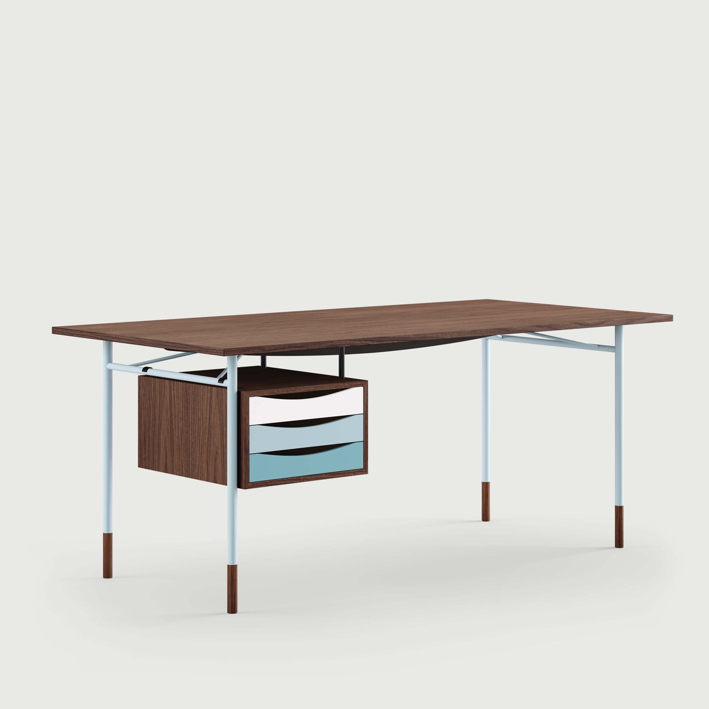 THE NYHAVN DESK W/ TRAY UNIT by House of Finn Juhl #Walnut/Light Blue / Cold Colours