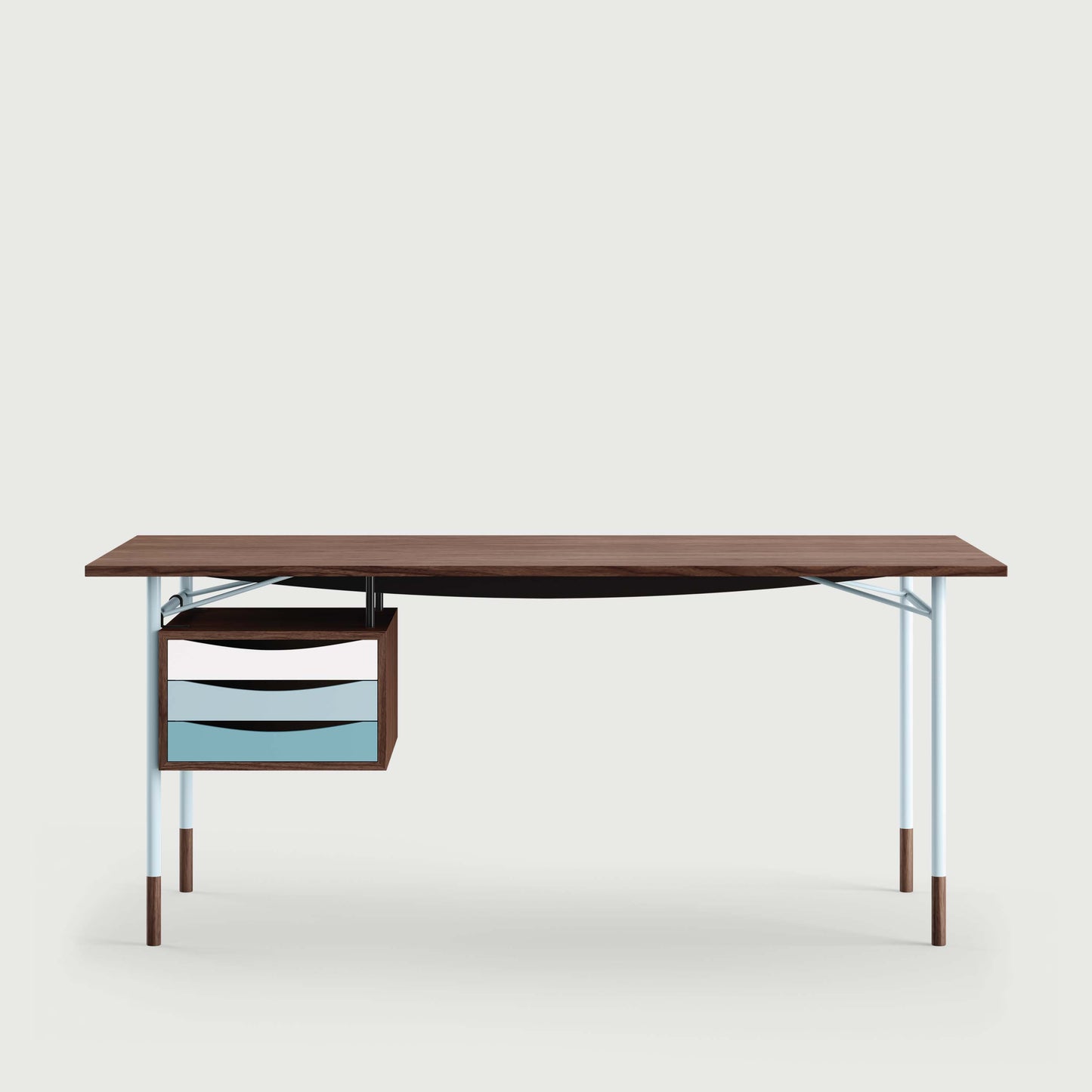 THE NYHAVN DESK W/ TRAY UNIT by House of Finn Juhl #Walnut/Light Blue / Cold Colours