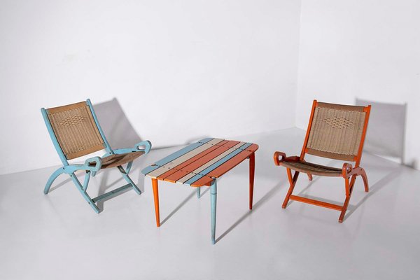 Nymphaeum Chairs with Table by Gio Ponti, 1950s, Set of 3-IEW-1797515