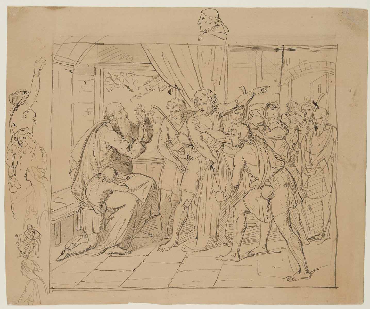 O. Donner Von Richter, Scene from the Old Testament, 19th-Century, Pen Drawing