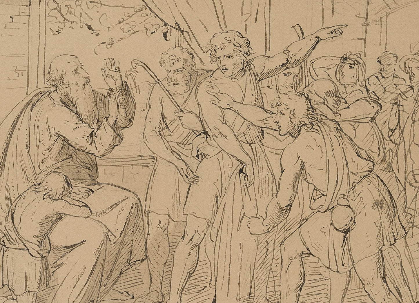 O. Donner Von Richter, Scene from the Old Testament, 19th-Century, Pen Drawing