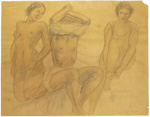 O. Roche, Figures, Pencil and Oil Pastel on Paper, 1938-ZCI-827790