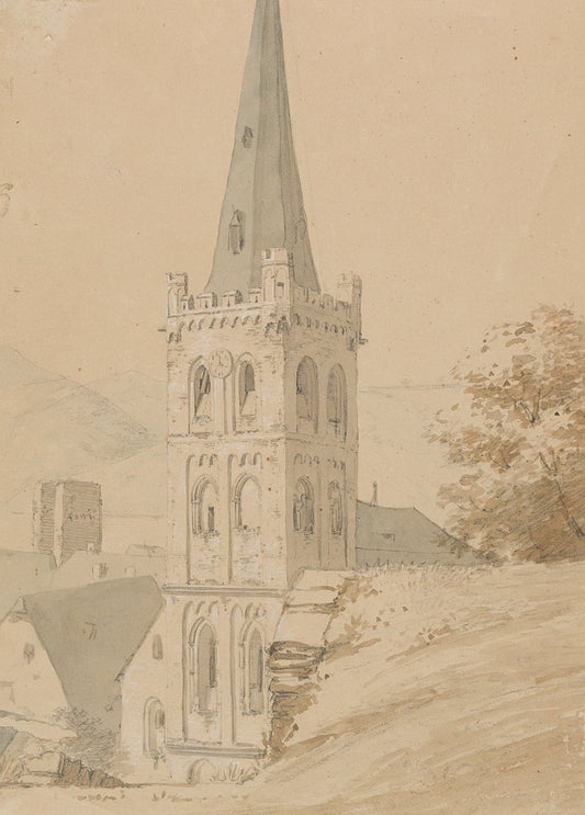 O. Wagner, Church Tower in Bacharach, 19th-Century, Paper