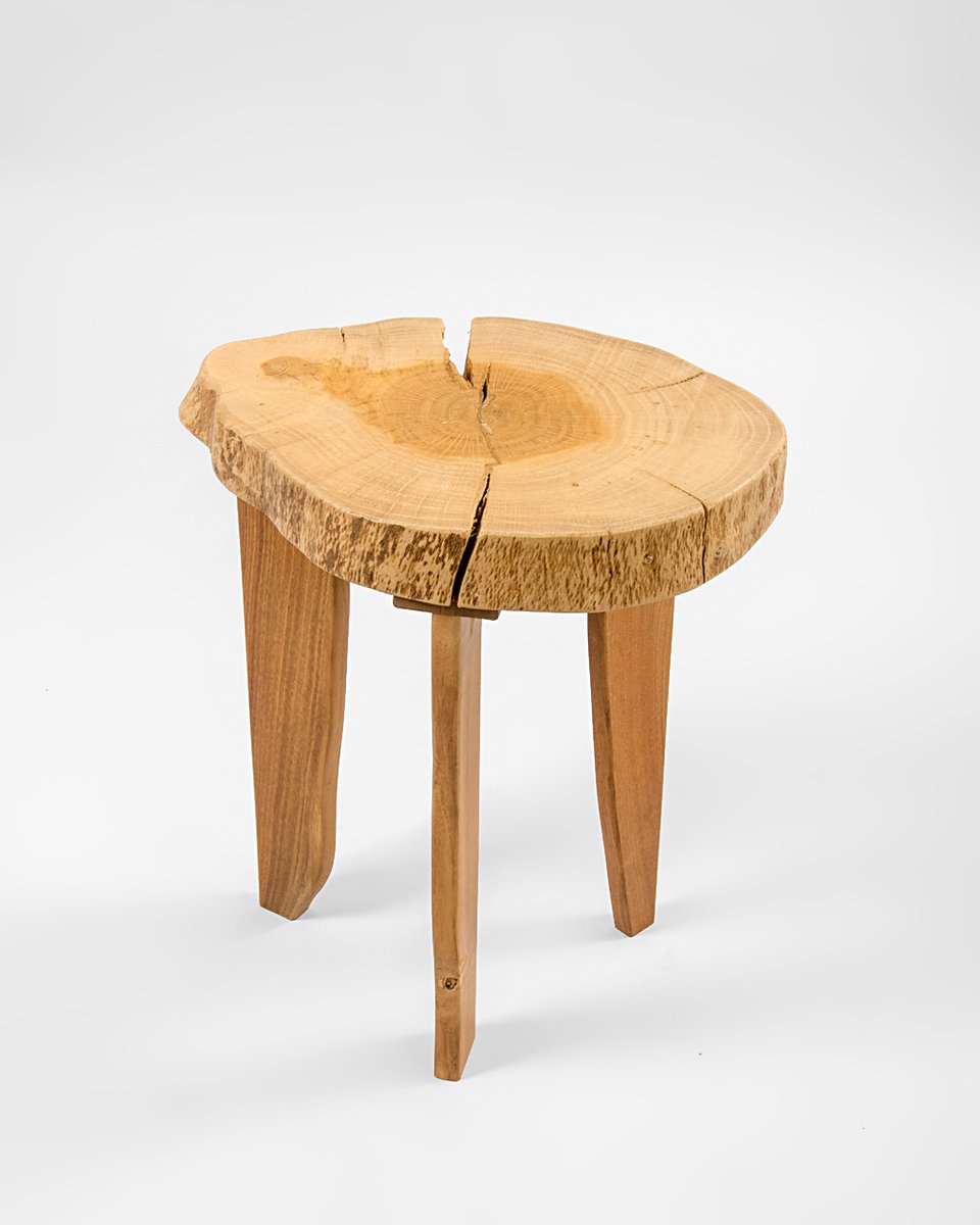 Oak and Acacia Stool by Agustín Bastón Soage