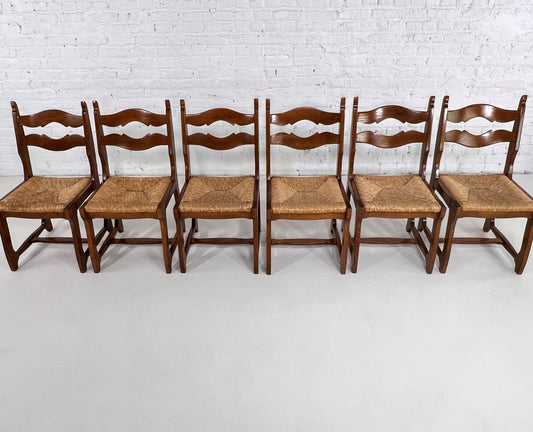 Oak and Braided Straw Chairs by Guillerme Et Chambron for Votre Maison, 1950s, Set of 6