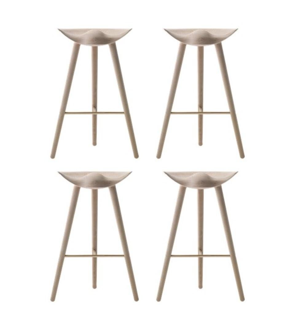 Oak and Brass Bar Stools by Lassen, Set of 4