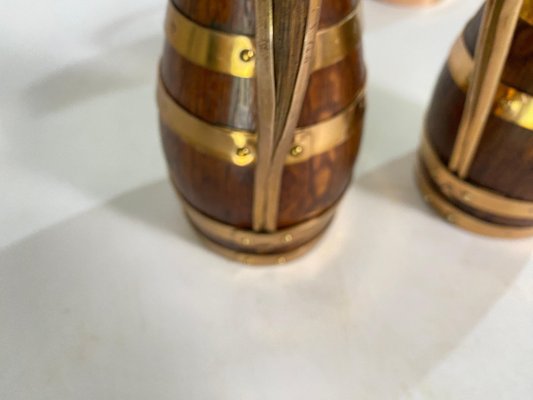 Oak and Brass Barrel Form Pitchers from Gerard Lafitte, France, 1933, Set of 3-UR-1720205