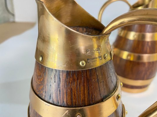 Oak and Brass Barrel Form Pitchers from Gerard Lafitte, France, 1933, Set of 3-UR-1720205