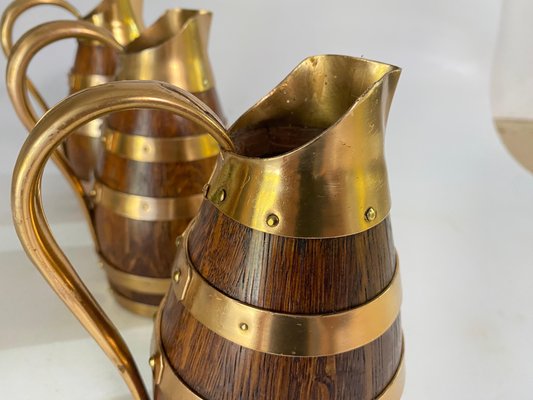 Oak and Brass Barrel Form Pitchers from Gerard Lafitte, France, 1933, Set of 3-UR-1720205