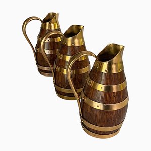 Oak and Brass Barrel Form Pitchers from Gerard Lafitte, France, 1933, Set of 3-UR-1720205