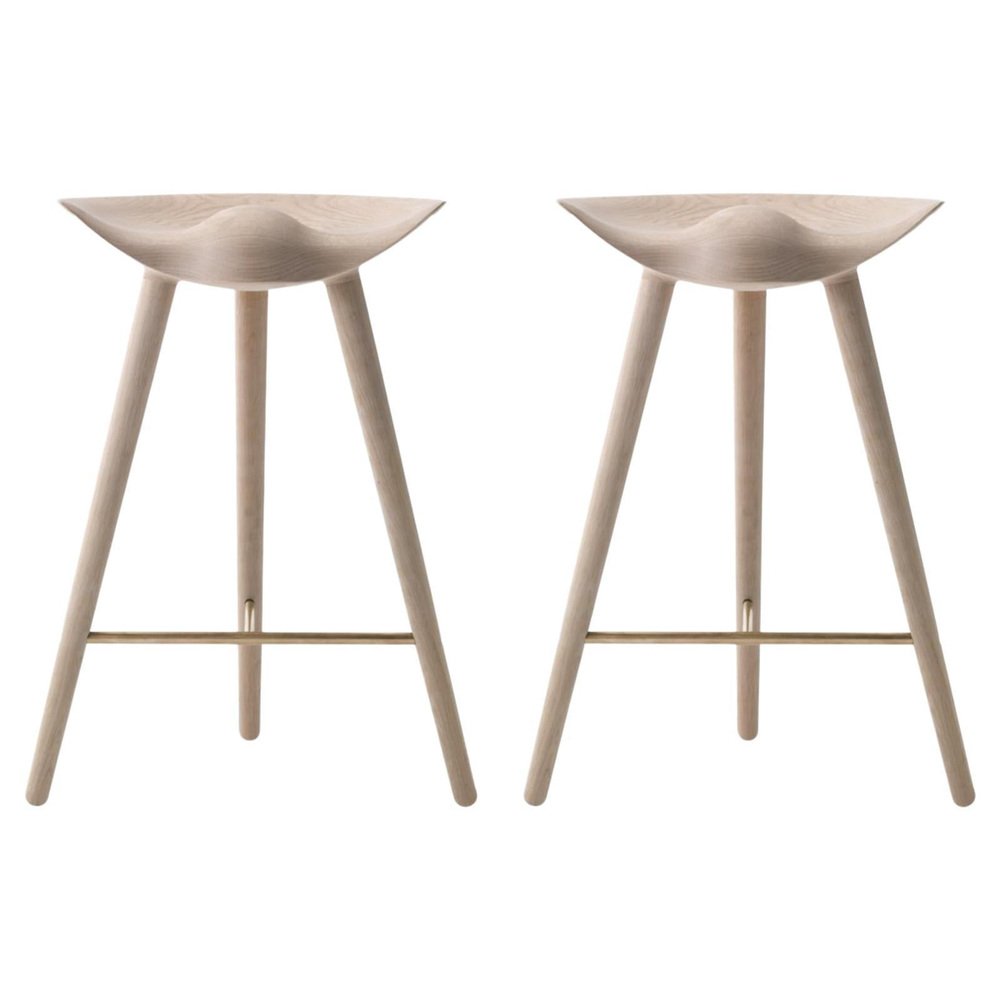 Oak and Brass Counter Stools by Lassen, Set of 2