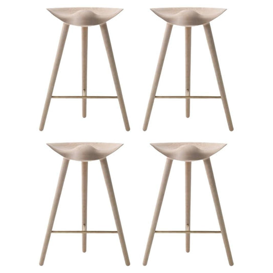 Oak and Brass Counter Stools by Lassen, Set of 4