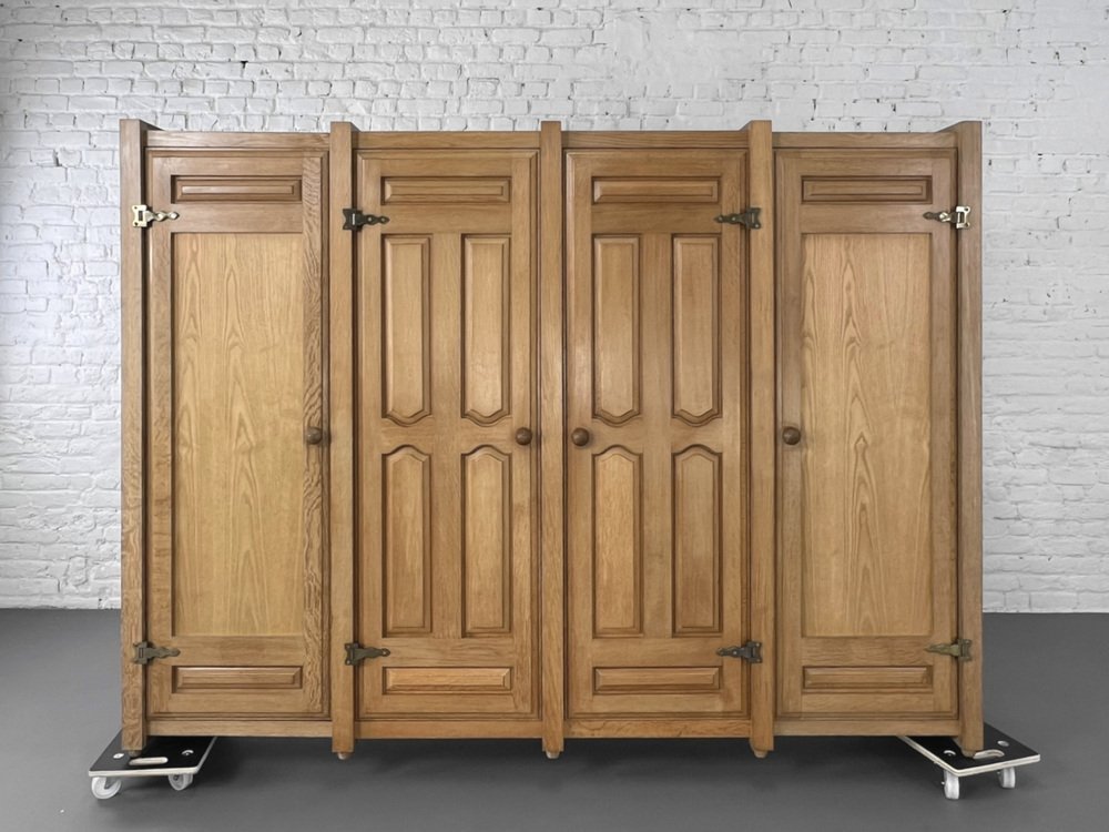 Oak and Brass Wardrobe by William and Chambron for Votre Maison, 1950s