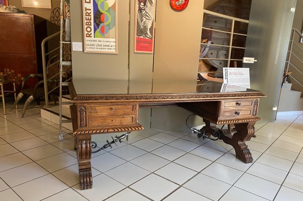 Oak and Glass Desk with Decorations-TEP-1294516