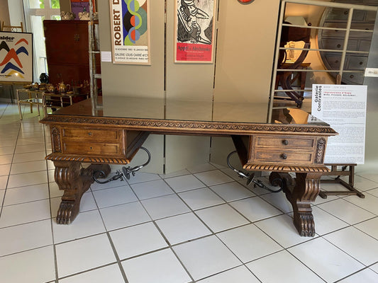 Oak and Glass Desk with Decorations