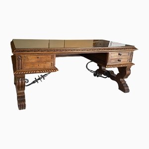 Oak and Glass Desk with Decorations-TEP-1294516