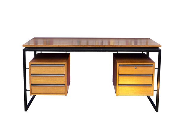 Oak and Lacquered Metal Desk, 1970s-CEJ-1305521