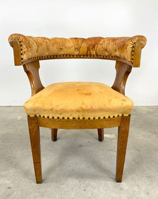 Oak and Leather Armchair, Sweden, 1900s-QFU-914363