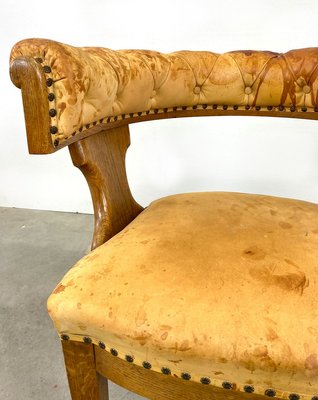 Oak and Leather Armchair, Sweden, 1900s-QFU-914363