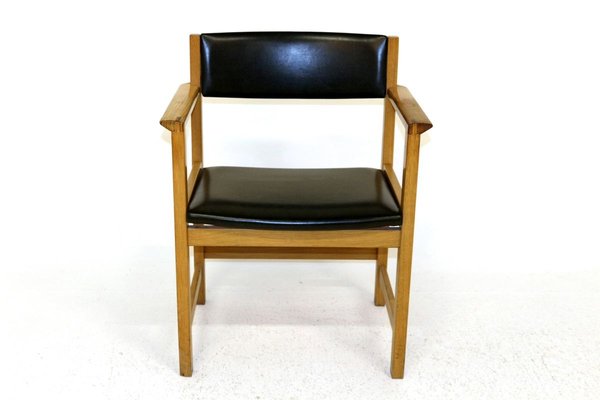 Oak and Leather Desk Chair, 1960s-GEK-803257