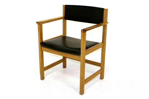 Oak and Leather Desk Chair, 1960s-GEK-803257