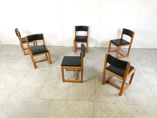 Oak and Leather Dining Chairs, 1970s, Set of 6-IRH-1722563