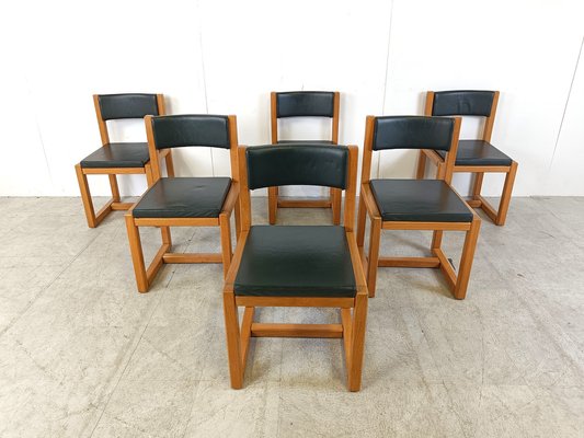 Oak and Leather Dining Chairs, 1970s, Set of 6-IRH-1722563