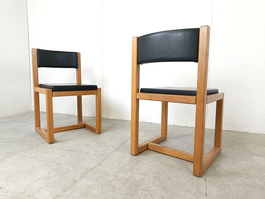 Oak and Leather Dining Chairs, 1970s, Set of 6-IRH-1722563