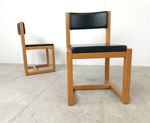 Oak and Leather Dining Chairs, 1970s, Set of 6-IRH-1722563