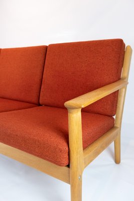 Oak and Red Wool Three-Seat Sofa by Hans J. Wegner for Getama, 1960s-UY-792182