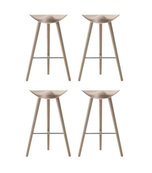 Oak and Stainless Steel Bar Stools by Lassen, Set of 4