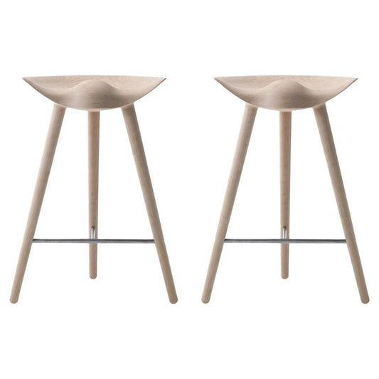 Oak and Stainless Steel Counter Stools by Lassen, Set of 2