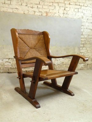 Oak and Straw Armchairs, France, 1950s, Set of 2-QAV-1409587