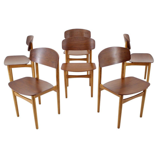 Oak and Teak Model 122 Dining Chairs by Børge Mogensen for Søborg Møbelfabric, 1960s, Set of 6