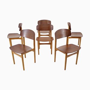 Oak and Teak Model 122 Dining Chairs by Børge Mogensen for Søborg Møbelfabric, 1960s, Set of 6-TZ-955580