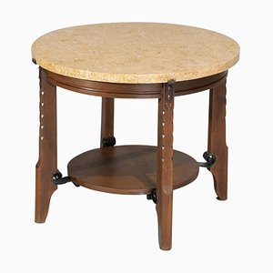 Oak and Travertine Art Deco Coffee Table, 1930s-YU-974118