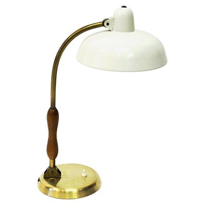 Oak and White Metal Table Lamp, Sweden, 1950s-HEU-920538