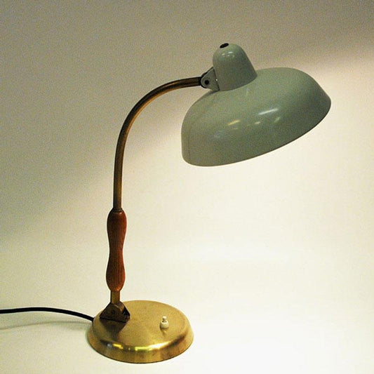 Oak and White Metal Table Lamp, Sweden, 1950s