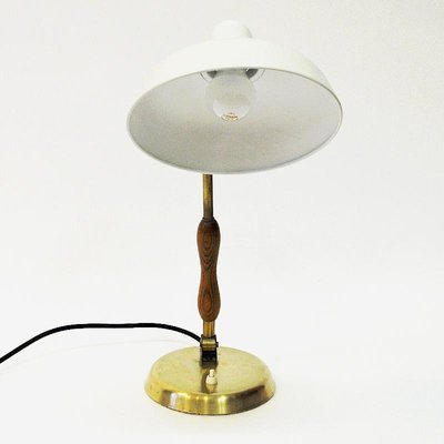 Oak and White Metal Table Lamp, Sweden, 1950s-HEU-920538