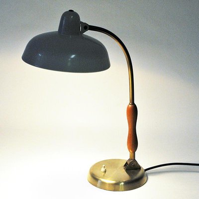 Oak and White Metal Table Lamp, Sweden, 1950s-HEU-920538