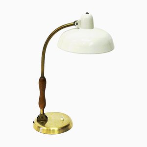 Oak and White Metal Table Lamp, Sweden, 1950s-HEU-920538