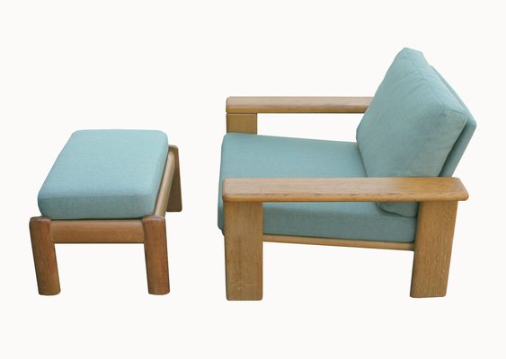 Oak Armchair with Ottoman, 1970s, Set of 2-PF-1271119