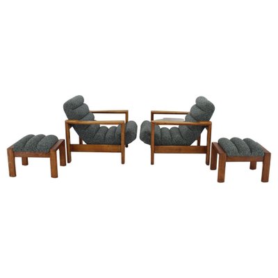 Oak Armchairs with Stools, Finland, 1960s, Set of 4-TZ-1418940